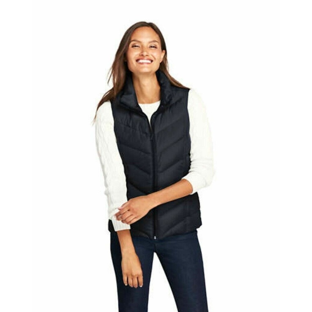 NEW Lands End Womens Puffer Vest Down Filled Black M size 10-12